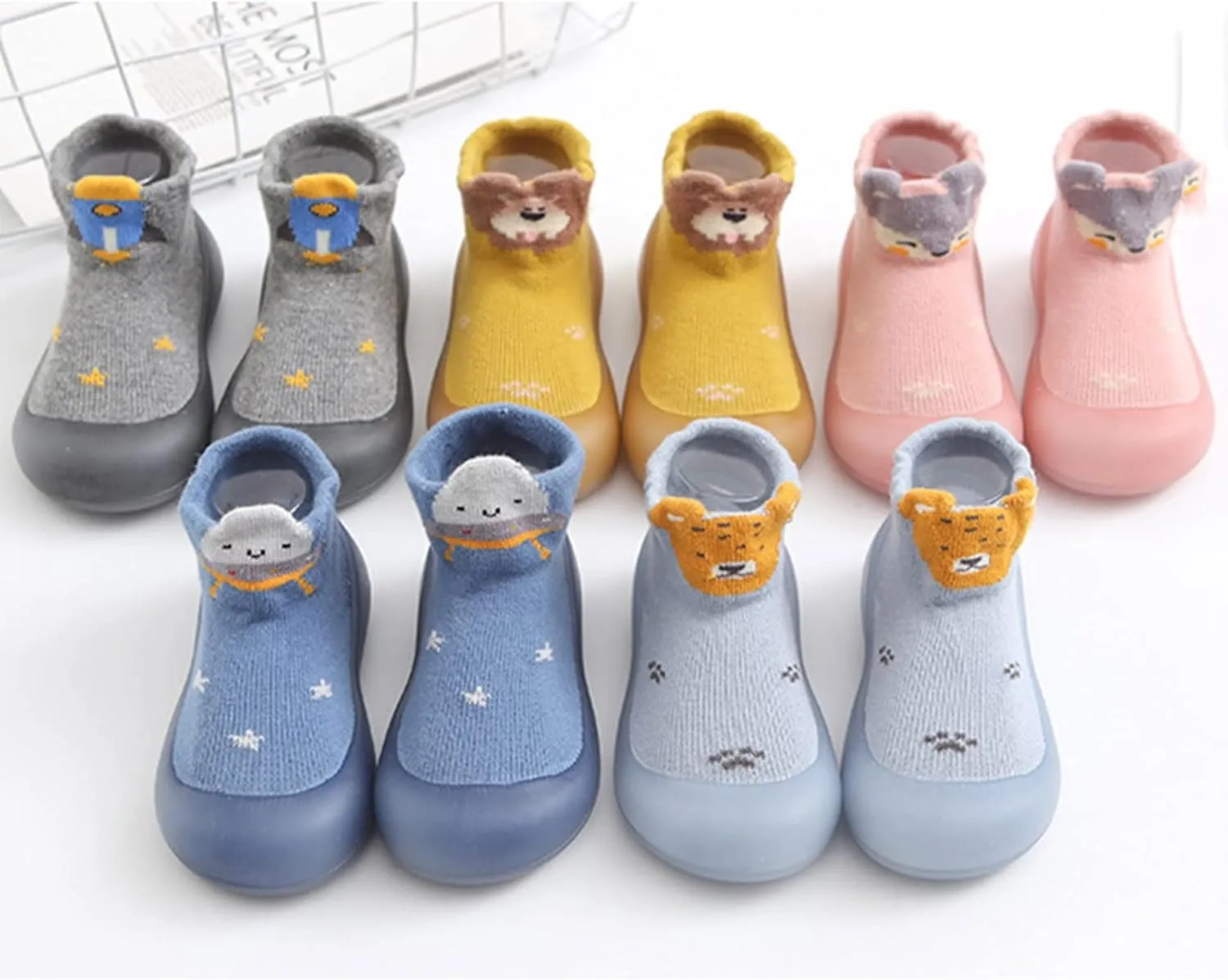 Baby Sock Shoes Boys Girls First Walking Shoes Non Slip Cartoon Soft Rubber Sole Floor Slipper Infant Toddler Sneakers