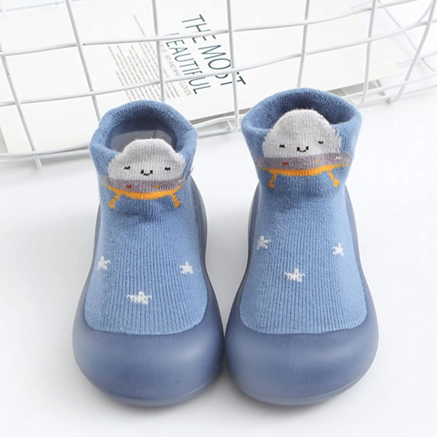 Baby Sock Shoes Boys Girls First Walking Shoes Non Slip Cartoon Soft Rubber Sole Floor Slipper Infant Toddler Sneakers