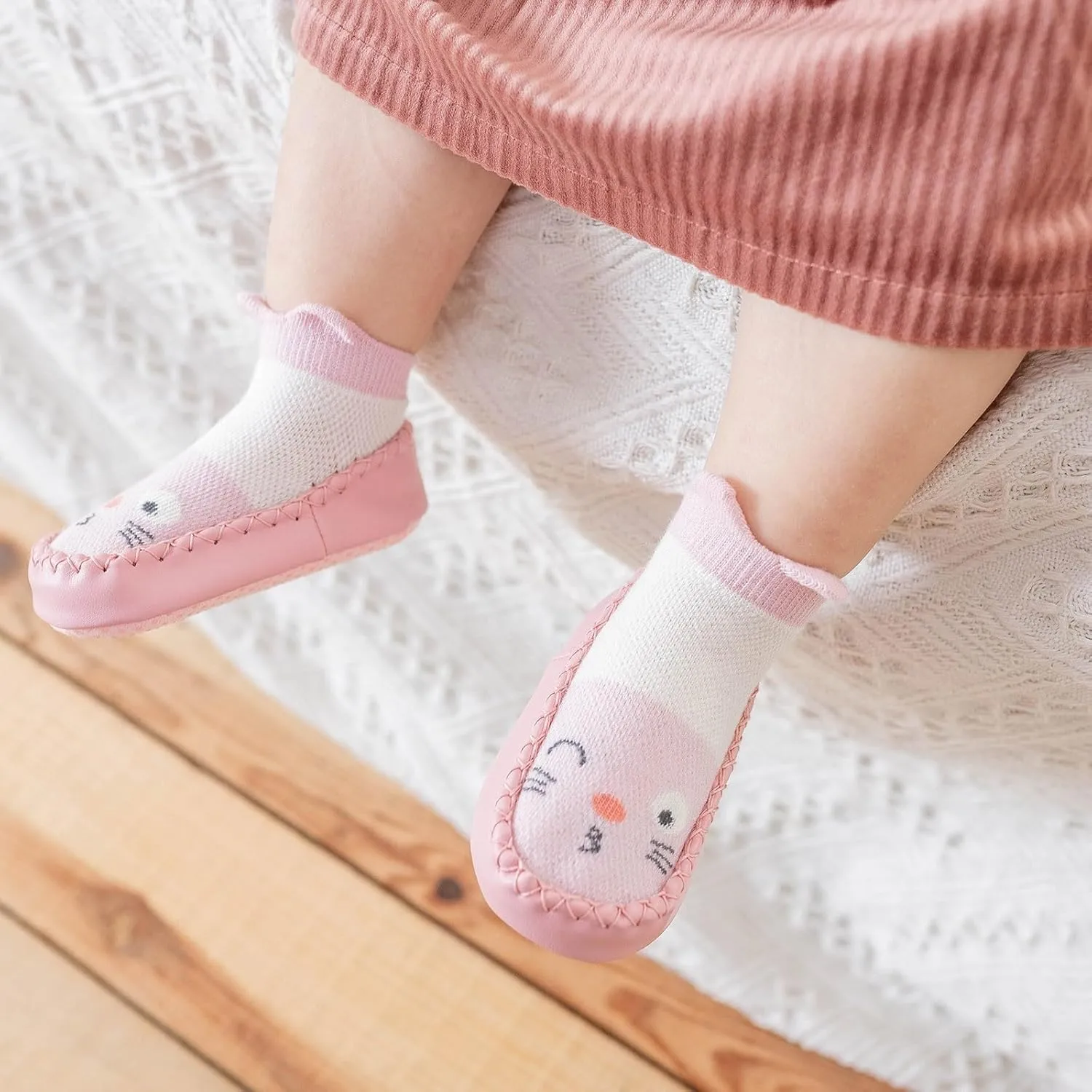 Baby Sock Shoes Toddler Cute Soft Rubber Sole Slipper Knit Printing Non Slip Floor Ankle Infant Walking Shoes