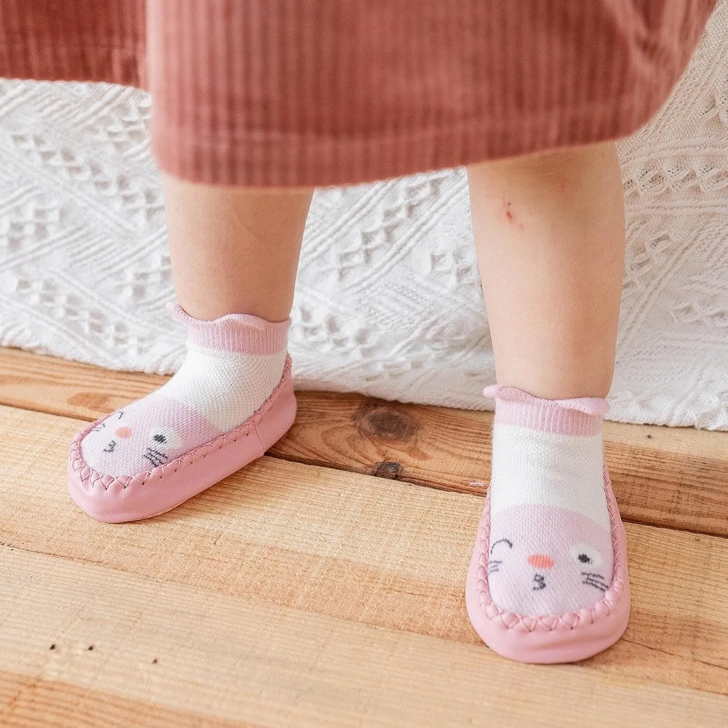 Baby Sock Shoes Toddler Cute Soft Rubber Sole Slipper Knit Printing Non Slip Floor Ankle Infant Walking Shoes