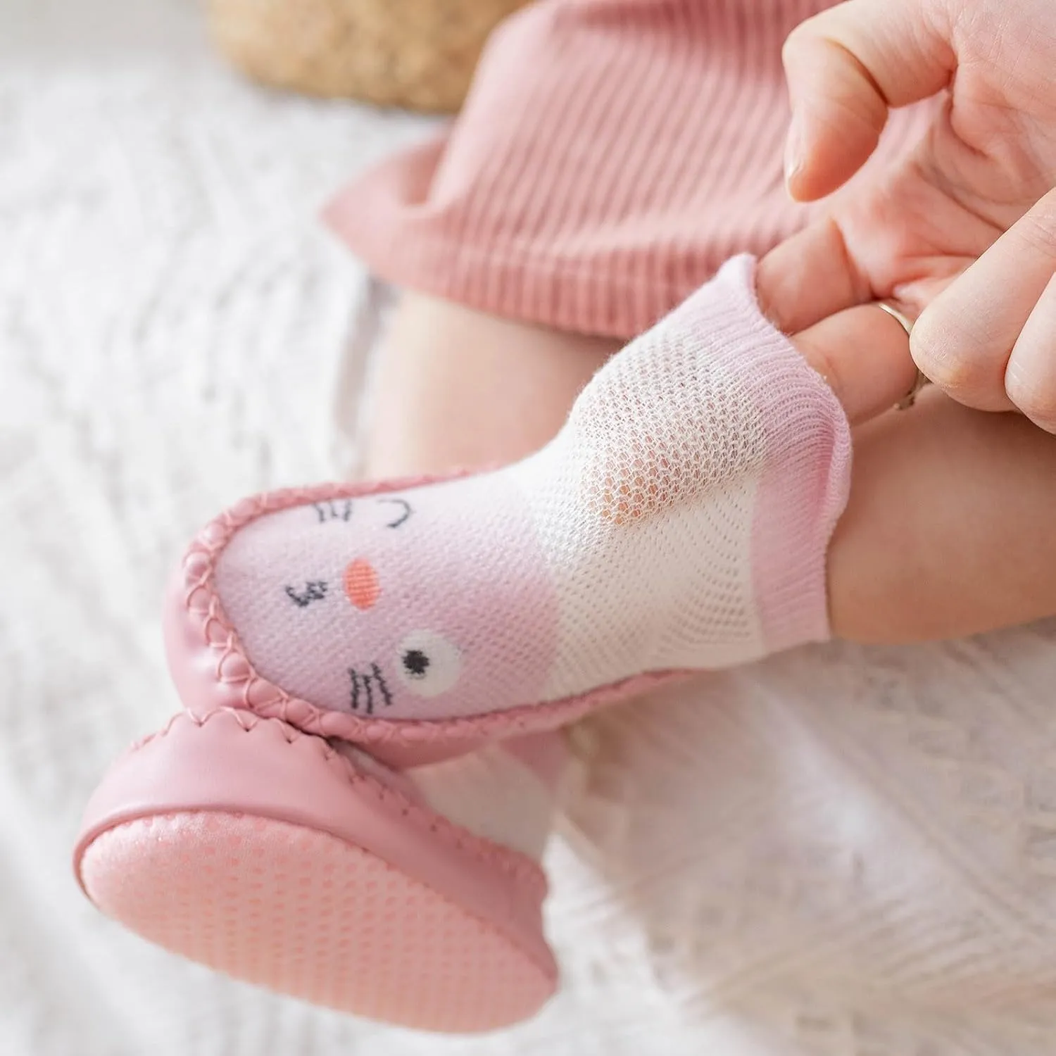 Baby Sock Shoes Toddler Cute Soft Rubber Sole Slipper Knit Printing Non Slip Floor Ankle Infant Walking Shoes