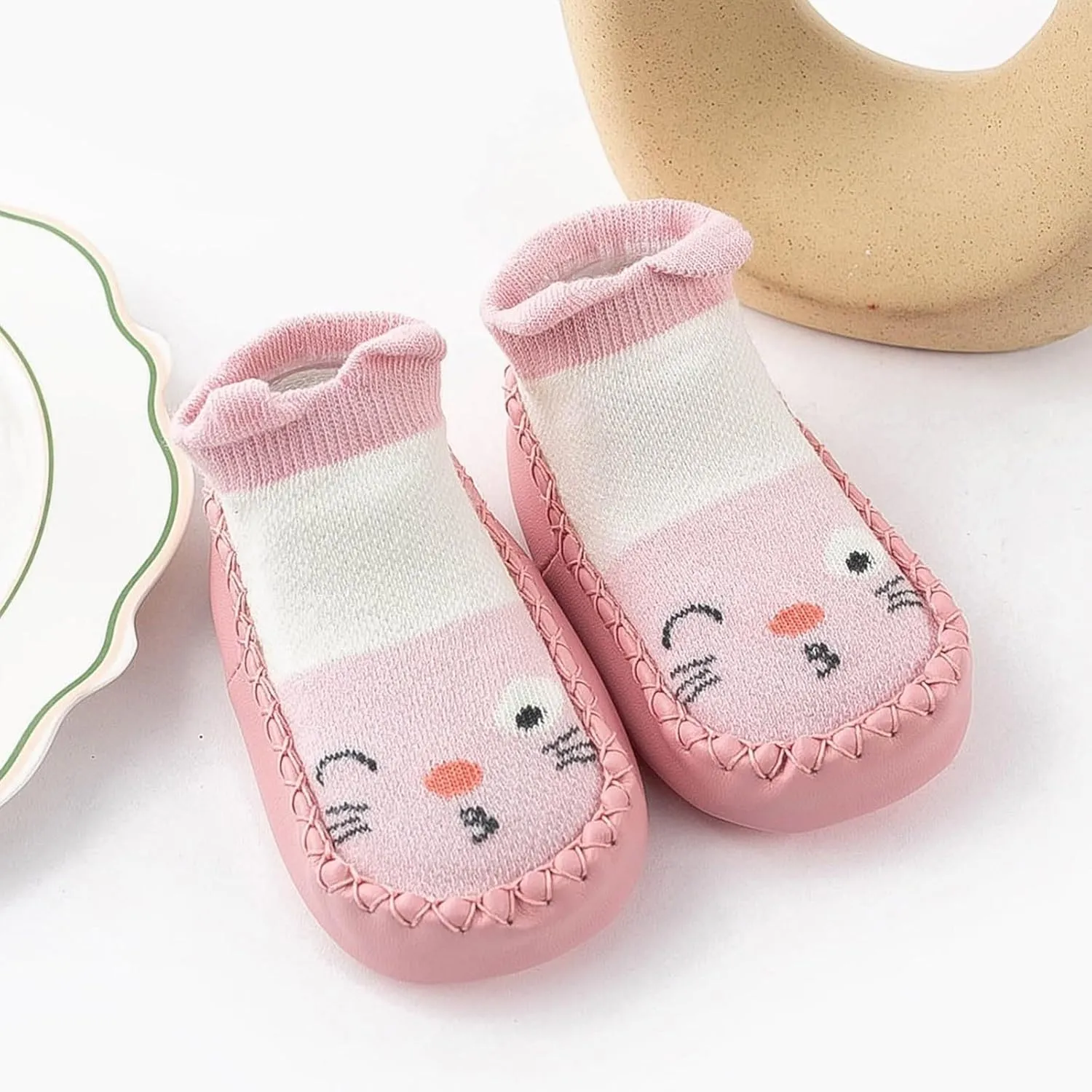 Baby Sock Shoes Toddler Cute Soft Rubber Sole Slipper Knit Printing Non Slip Floor Ankle Infant Walking Shoes