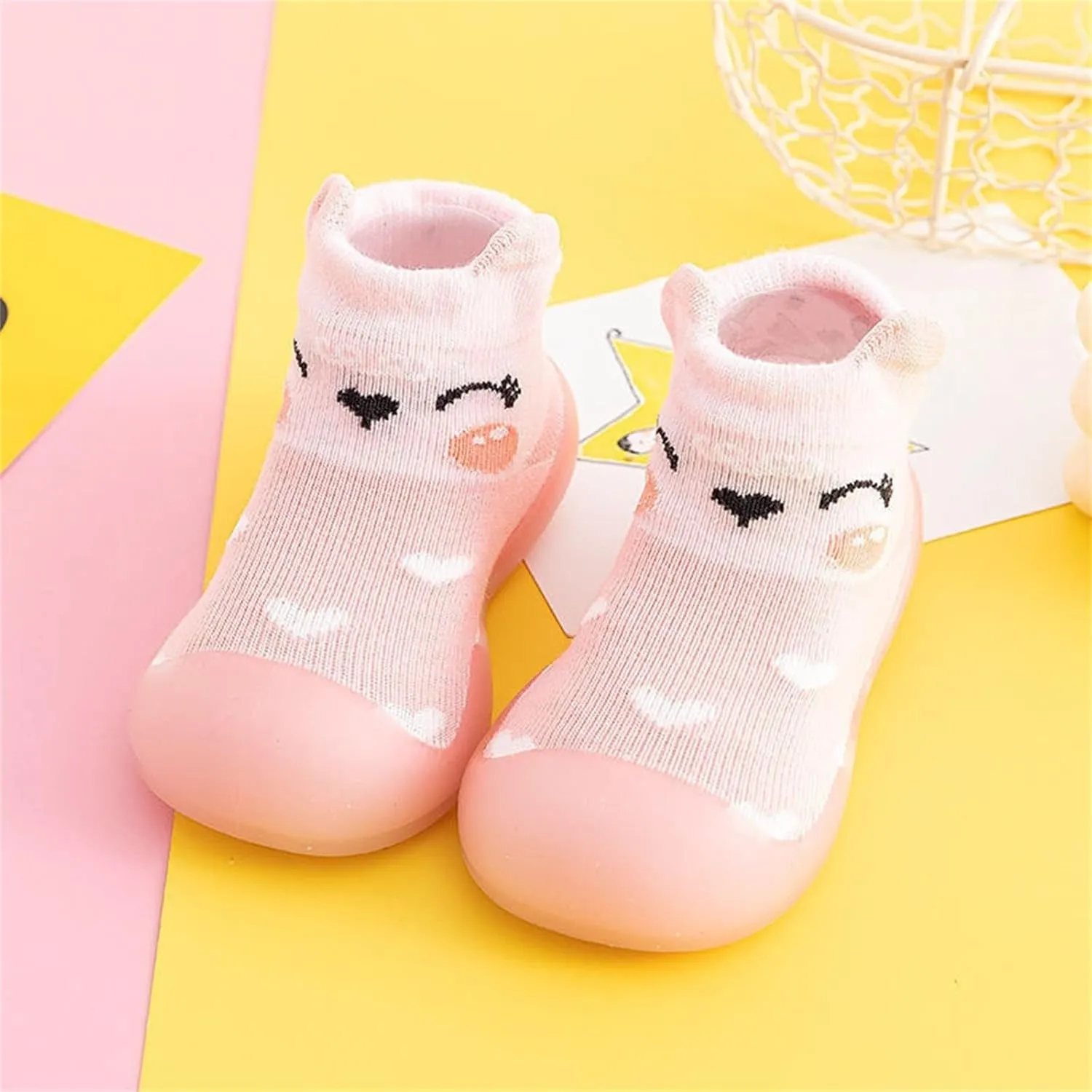Baby Sock Shoes Toddler Walking Shoes Infant Non-Slip Indoor Cartoon Slippers Soft Rubber Sole Slip On Sneaker