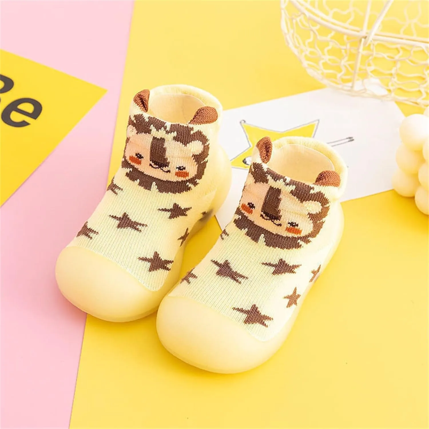 Baby Sock Shoes Toddler Walking Shoes Infant Non-Slip Indoor Cartoon Slippers Soft Rubber Sole Slip On Sneaker
