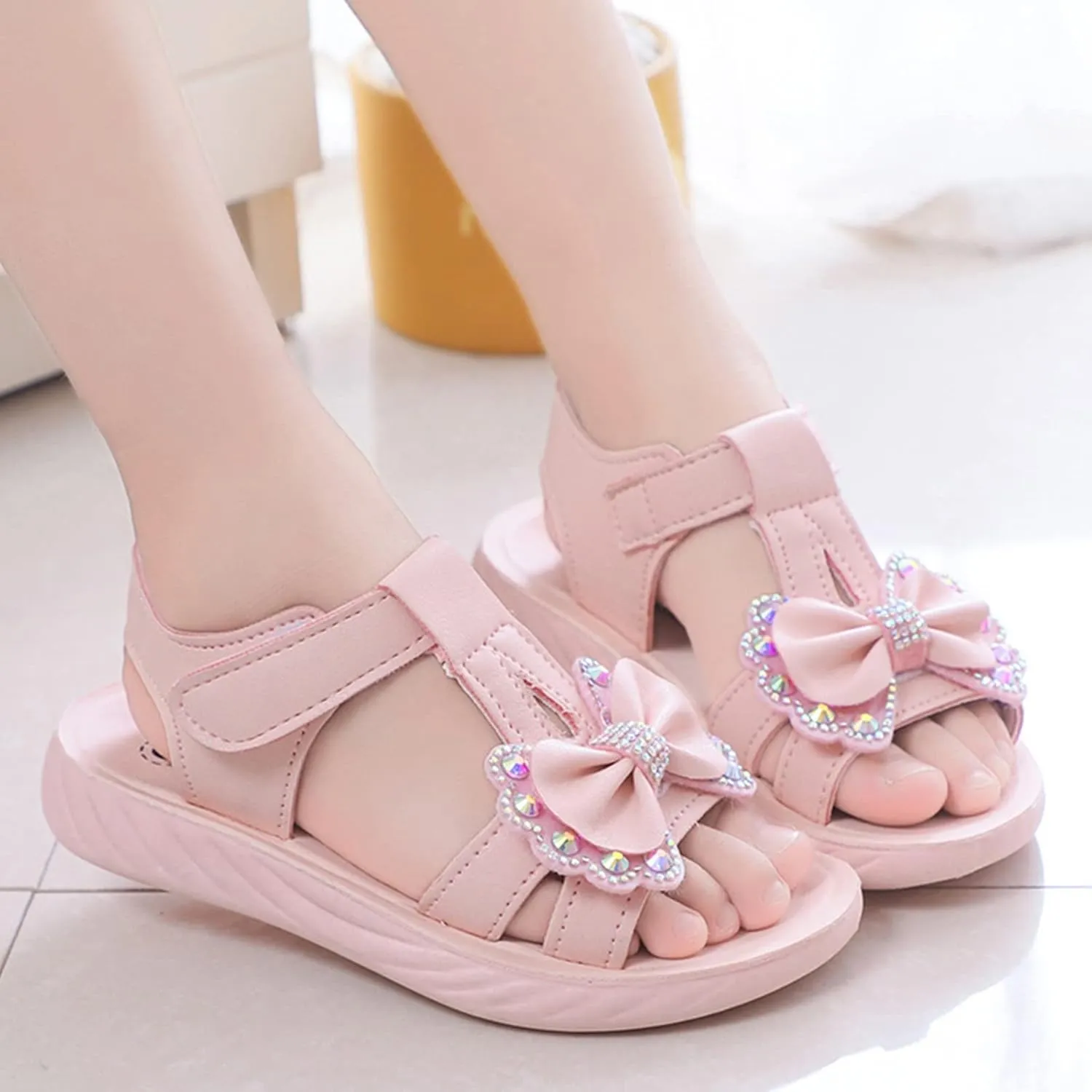 Baby Solid Color Foot Warmer Children Shoes Summer Sandals Fashion Little Girls Soft Soles Children Bow Shoes