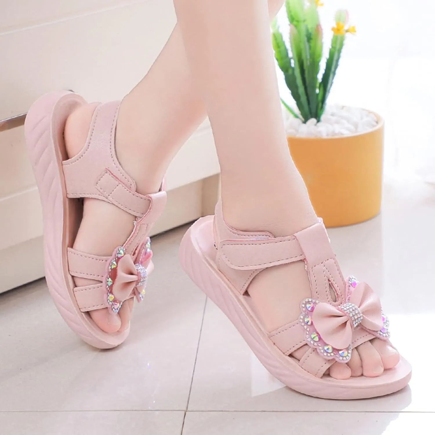 Baby Solid Color Foot Warmer Children Shoes Summer Sandals Fashion Little Girls Soft Soles Children Bow Shoes