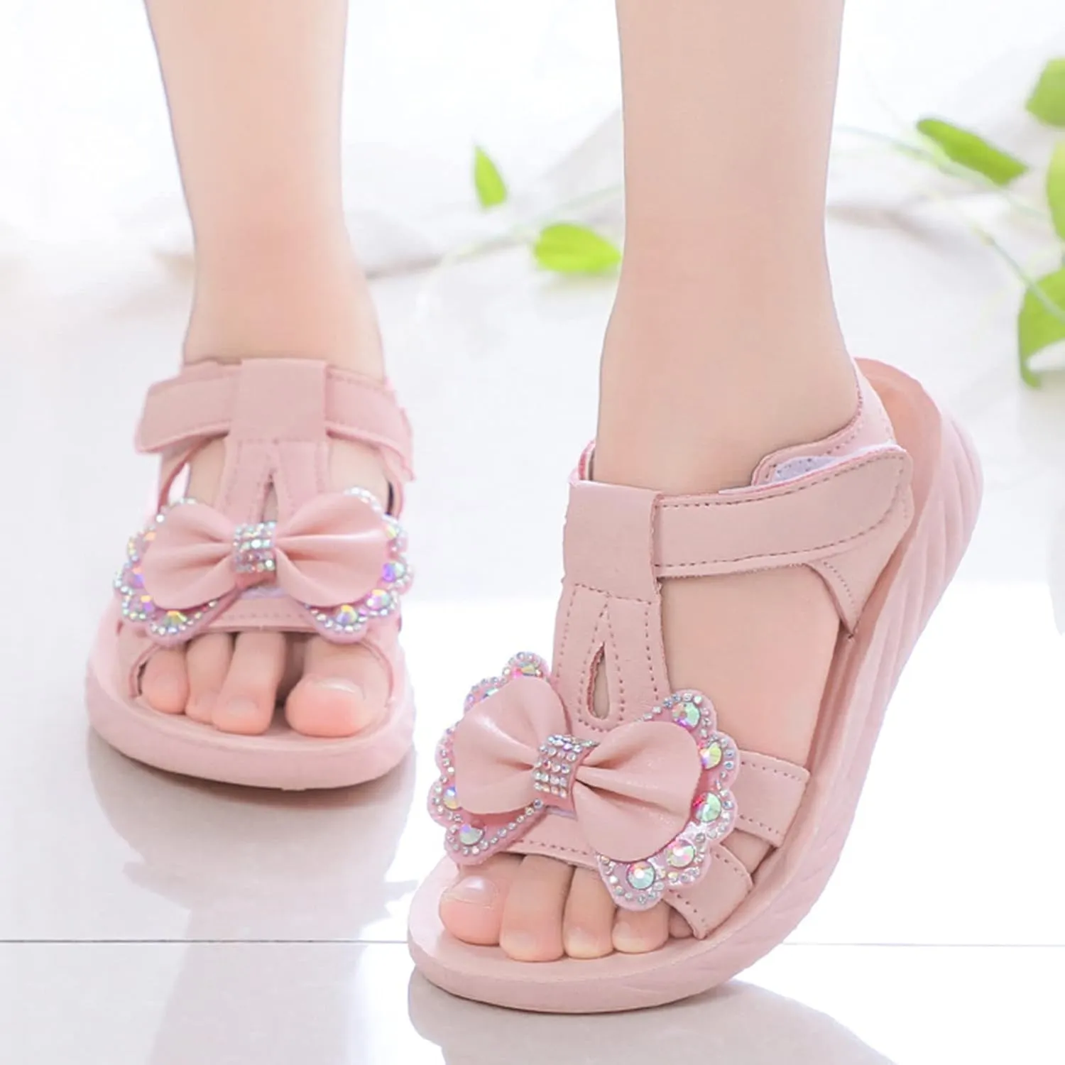 Baby Solid Color Foot Warmer Children Shoes Summer Sandals Fashion Little Girls Soft Soles Children Bow Shoes