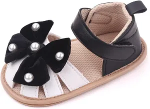 Baby Toddler Sandals Infant Girls Boys Shoes First Walkers Prewalkers Bow Soft Sole Flat Sandals (Black, 4 Infant)