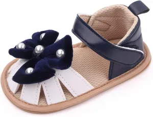 Baby Toddler Sandals Infant Girls Boys Shoes First Walkers Prewalkers Bow Soft Sole Flat Sandals (Blue, 5.5 Infant)