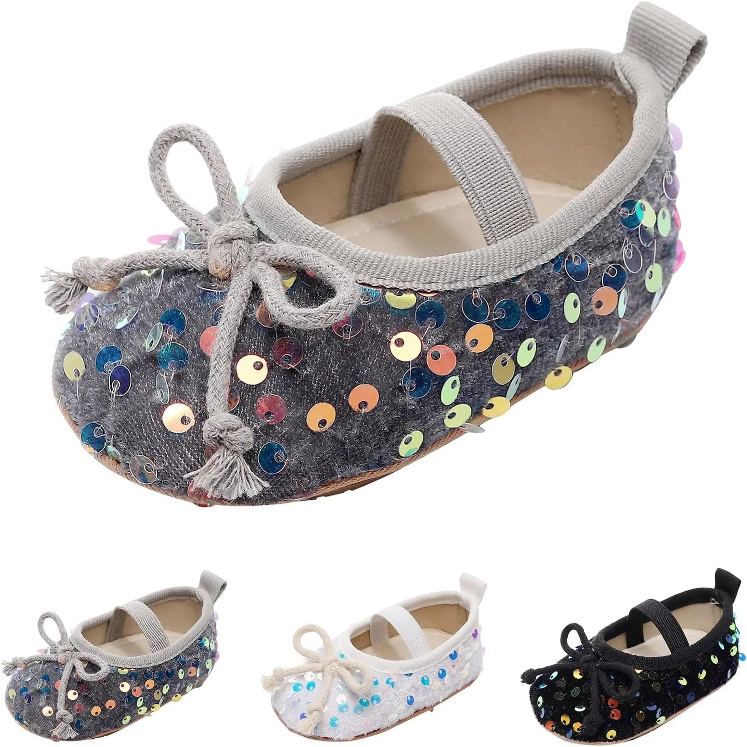 Baby Toddler Sequin Bow Casual Sandals Infant Girls Solid Color Open Toe Shinny Soft Sole Flatt Non Slip Strap Shoes