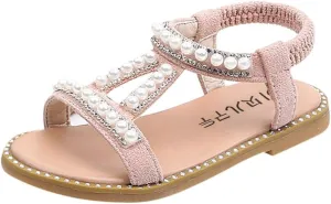 Baby Toddler T Sandals with Pearl Girls Dress Shoes Wedding Party Open Toe Glitter for Toddler Girl Summer Shoes