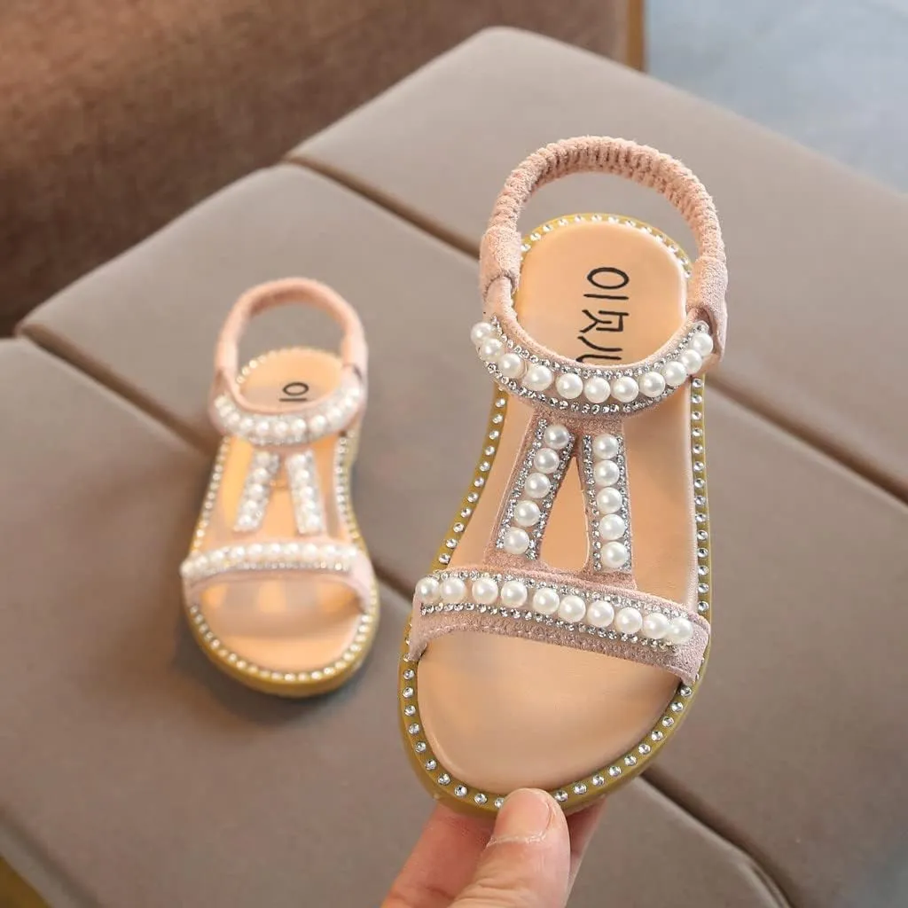 Baby Toddler T Sandals with Pearl Girls Dress Shoes Wedding Party Open Toe Glitter for Toddler Girl Summer Shoes