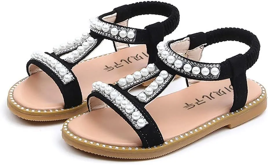 Baby Toddler T Sandals with Pearl Girls Dress Shoes Wedding Party Open Toe Glitter for Toddler Girl Summer Shoes