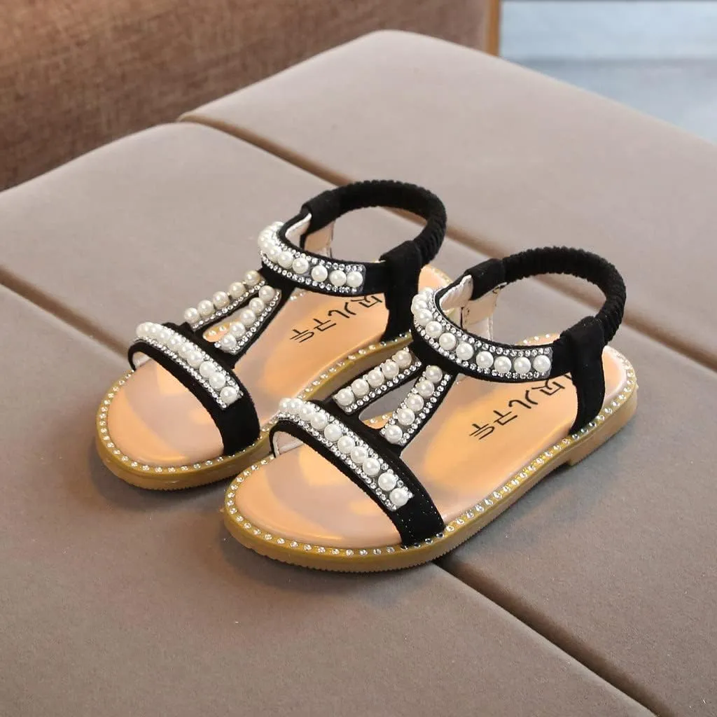 Baby Toddler T Sandals with Pearl Girls Dress Shoes Wedding Party Open Toe Glitter for Toddler Girl Summer Shoes