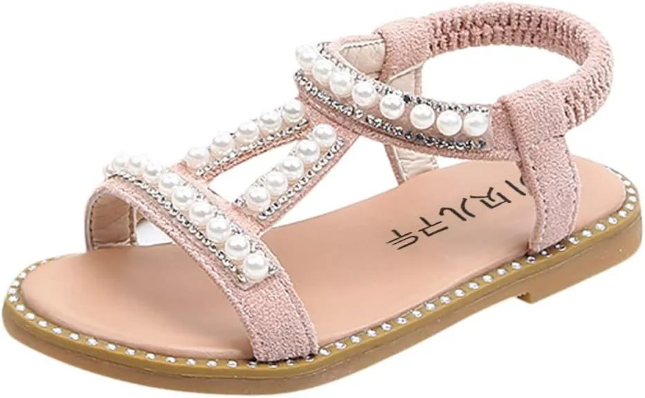 Baby Toddler T Sandals with Pearl Girls Dress Shoes Wedding Party Open Toe Glitter for Toddler Girl Summer Shoes