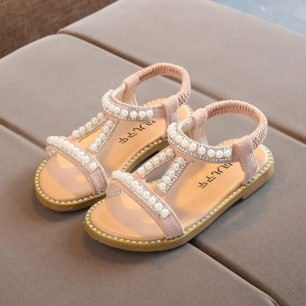 Baby Toddler T Sandals with Pearl Girls Dress Shoes Wedding Party Open Toe Glitter for Toddler Girl Summer Shoes