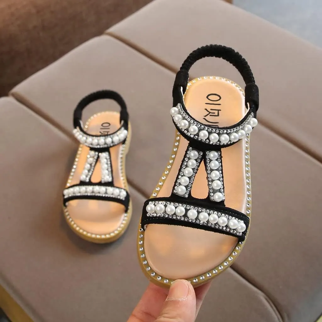 Baby Toddler T Sandals with Pearl Girls Dress Shoes Wedding Party Open Toe Glitter for Toddler Girl Summer Shoes