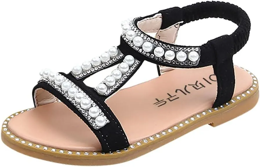 Baby Toddler T Sandals with Pearl Girls Dress Shoes Wedding Party Open Toe Glitter for Toddler Girl Summer Shoes