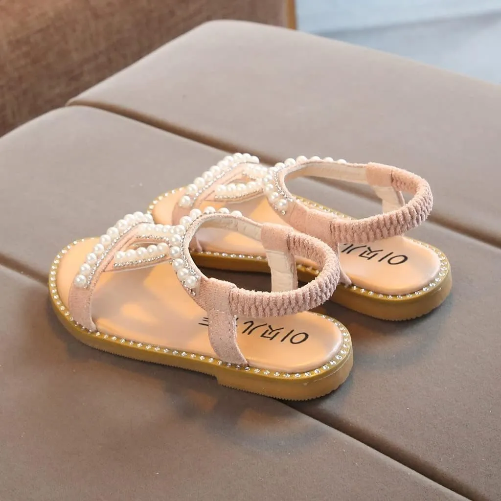 Baby Toddler T Sandals with Pearl Girls Dress Shoes Wedding Party Open Toe Glitter for Toddler Girl Summer Shoes