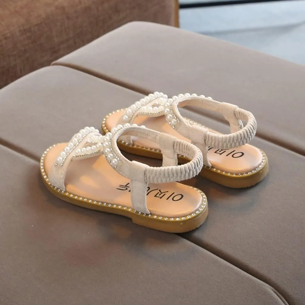Baby Toddler T Sandals with Pearl Girls Dress Shoes Wedding Party Open Toe Glitter for Toddler Girl Summer Shoes