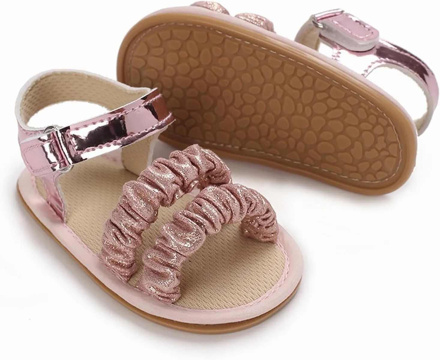 Baby Walking Shoes Baby Girls Sandals Ruffle Bowknot Premium Soft Sole Open Toe Breathable Summer Outdoor Shoes