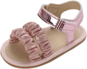 Baby Walking Shoes Baby Girls Sandals Ruffle Bowknot Premium Soft Sole Open Toe Breathable Summer Outdoor Shoes