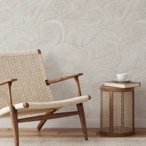 Beige Nautical Waves Wallpaper