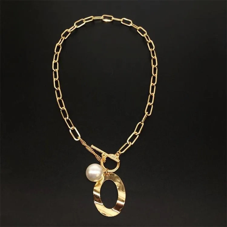 Bold Luxe Link Necklace with Simulated Pearl Accent