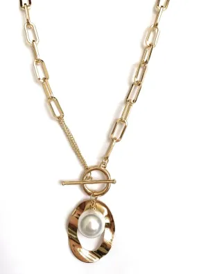 Bold Luxe Link Necklace with Simulated Pearl Accent