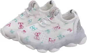 Boys Girls Butterfly Prints LED Light Shoes Daddy Shoes Lacing Breathable Mesh Soft Soles Kids Shoes