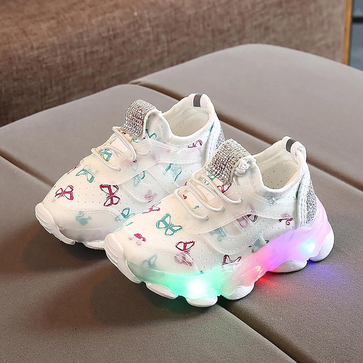 Boys Girls Butterfly Prints LED Light Shoes Daddy Shoes Lacing Breathable Mesh Soft Soles Kids Shoes