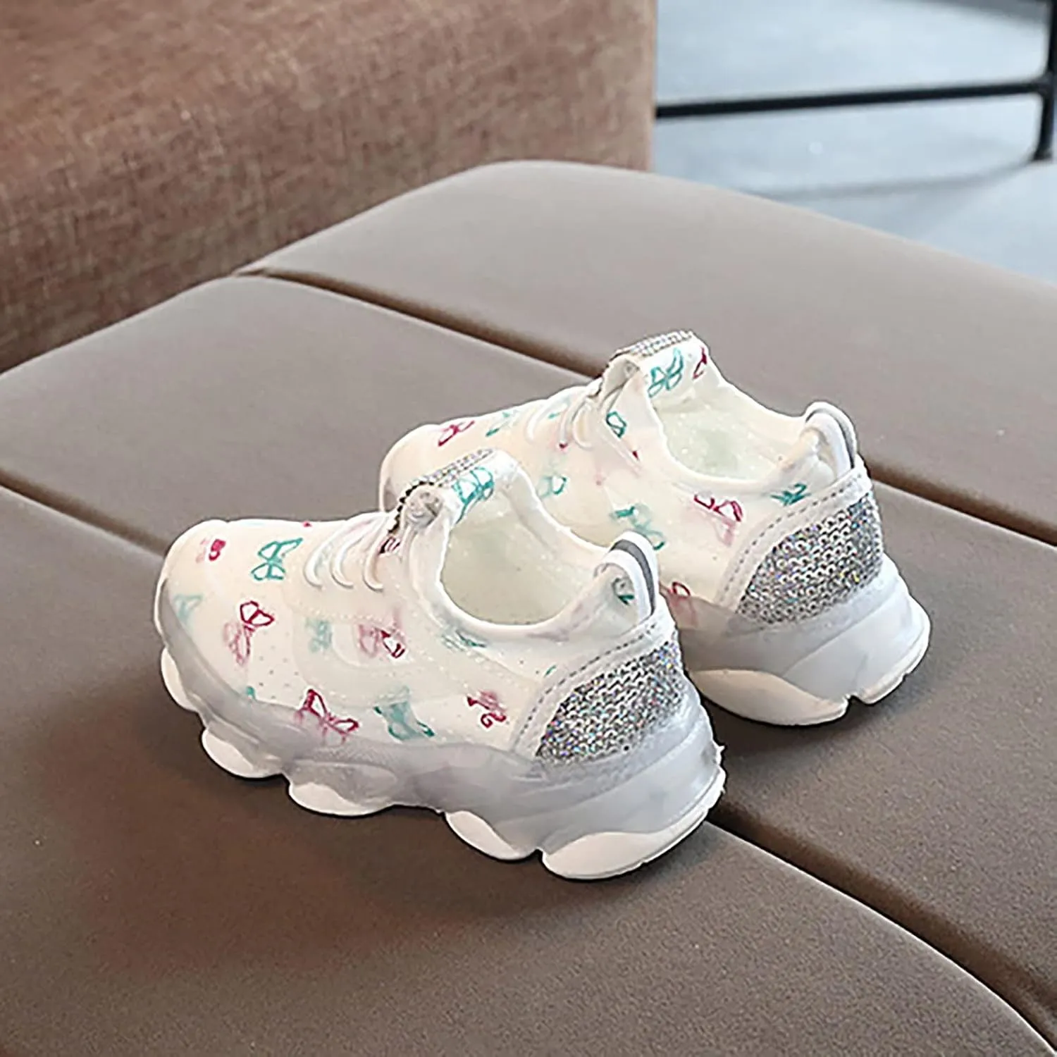 Boys Girls Butterfly Prints LED Light Shoes Daddy Shoes Lacing Breathable Mesh Soft Soles Kids Shoes