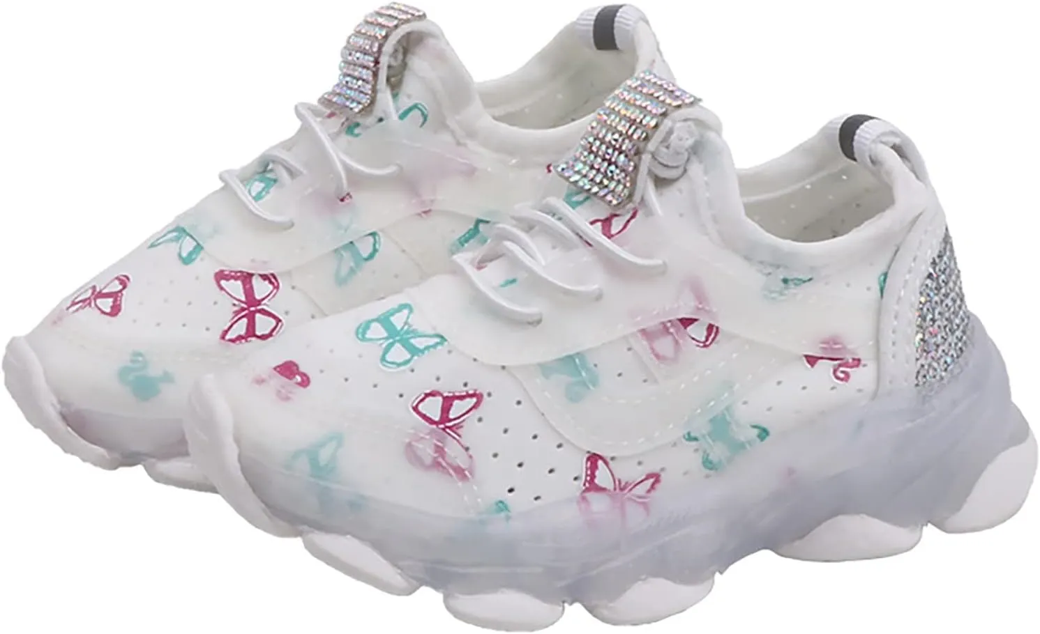 Boys Girls Butterfly Prints LED Light Shoes Daddy Shoes Lacing Breathable Mesh Soft Soles Kids Shoes