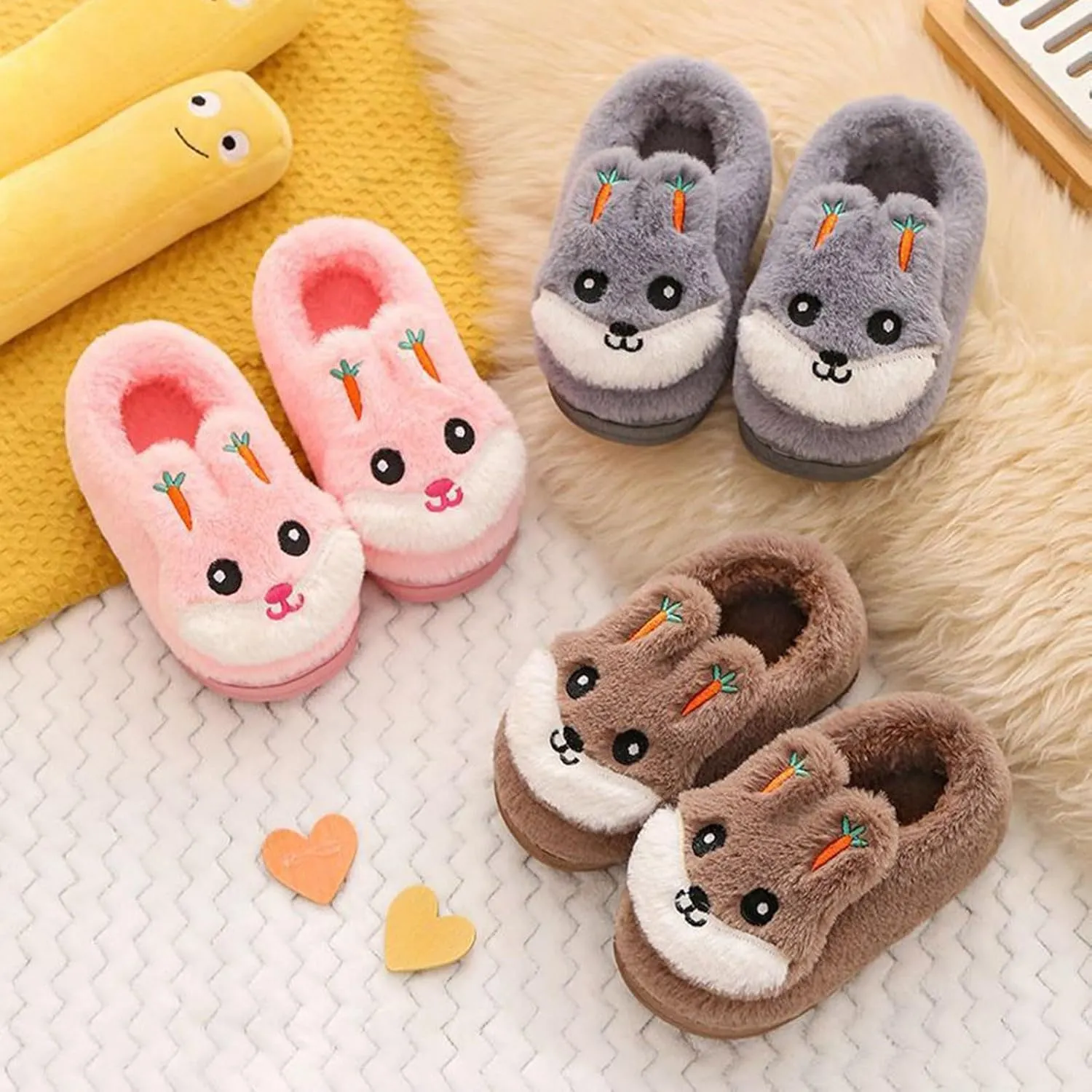 Boys Girls Plush House Slippers Cozy Furry Slippers Winter Warm Fur Lined Indoor House Home Shoes Winter House Shoes