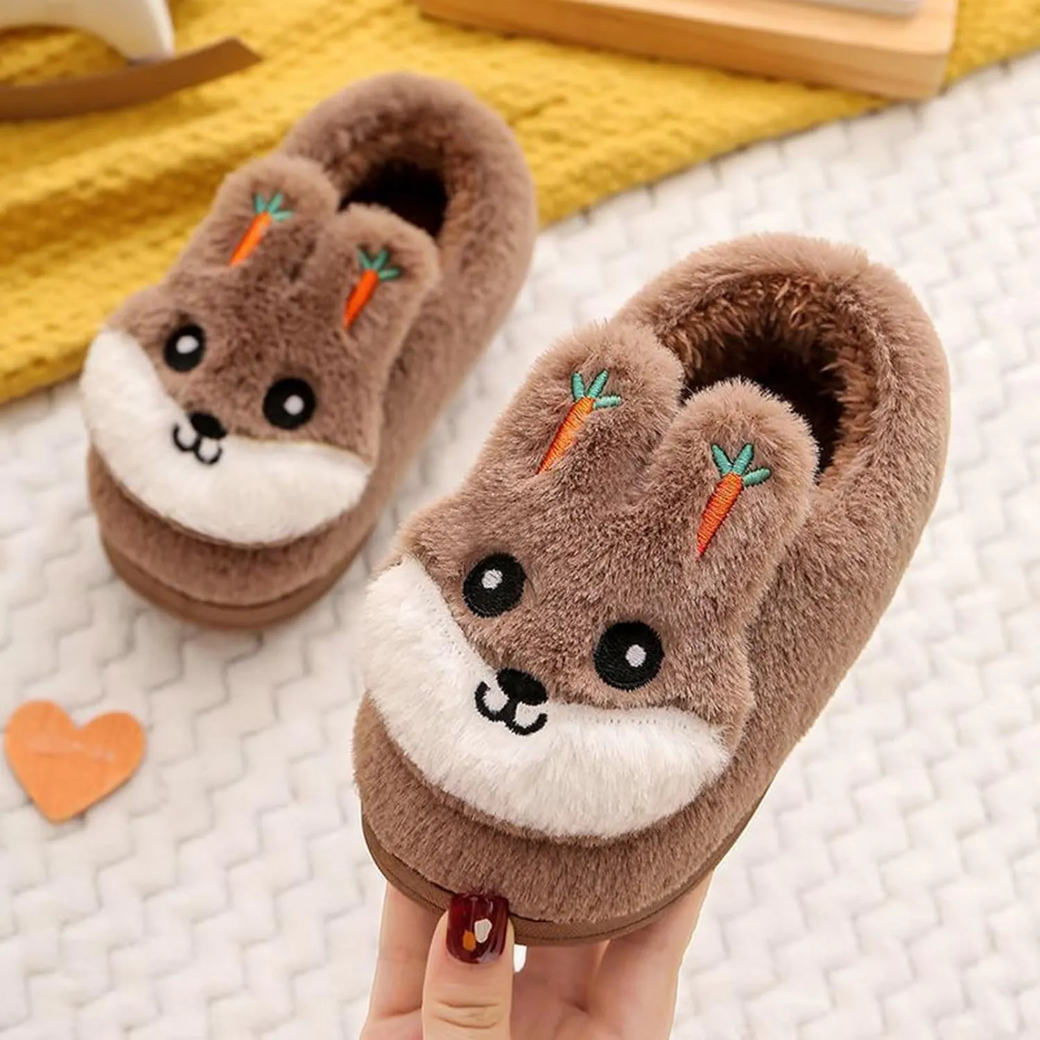 Boys Girls Plush House Slippers Cozy Furry Slippers Winter Warm Fur Lined Indoor House Home Shoes Winter House Shoes