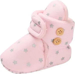 Cartoon Boots for Baby Soft Sole Shoes Plus Velvet Warm Polka Dot Printing Boots Non Slip Breathable (Pink, 4 Infant)