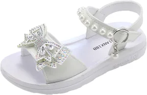 Child and Toddler Baby Girls Shoes Soft Sole Anti Slip Shoes Outdoor Bowknot Sandals Summer (White, 30 Little Child)