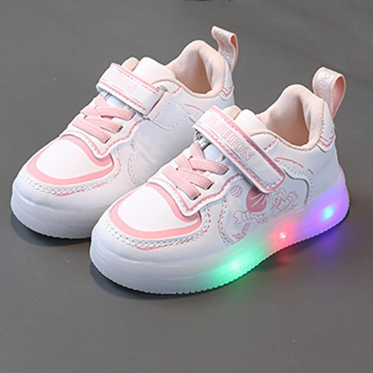 Children LED Lighting Casual Shoes Students White Pink Cute Soft Sole Sport Sneakers for Toddler