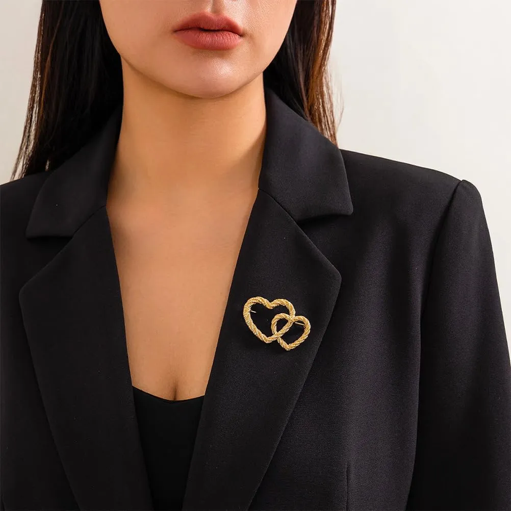 Dainty Gold Heart Bow Brooch Pins for Women, Chunky Silver Hollow Love Brooches Lapel Pin Badge Tie Brooch Valentine Jewelry Gift Costume Accessories