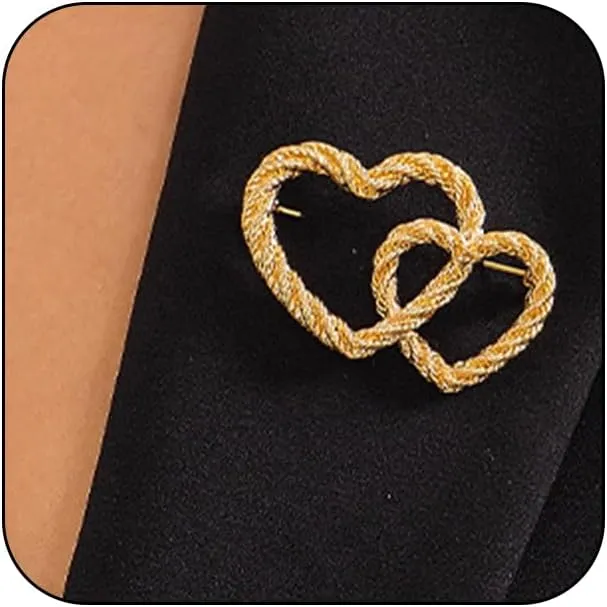 Dainty Gold Heart Bow Brooch Pins for Women, Chunky Silver Hollow Love Brooches Lapel Pin Badge Tie Brooch Valentine Jewelry Gift Costume Accessories