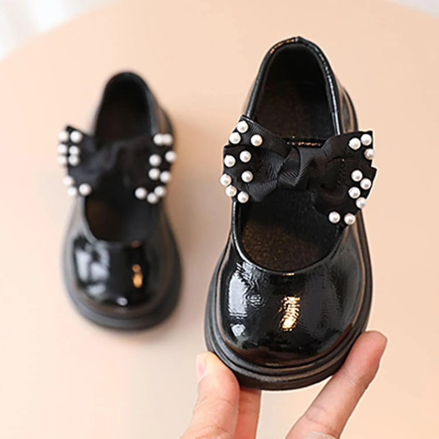 Dress Shoes for Girls,1-6 Years Girls Sandals Children Shoes Pearl Bow Tie Hook Loop Princess Dance Shoes Baby Shoes