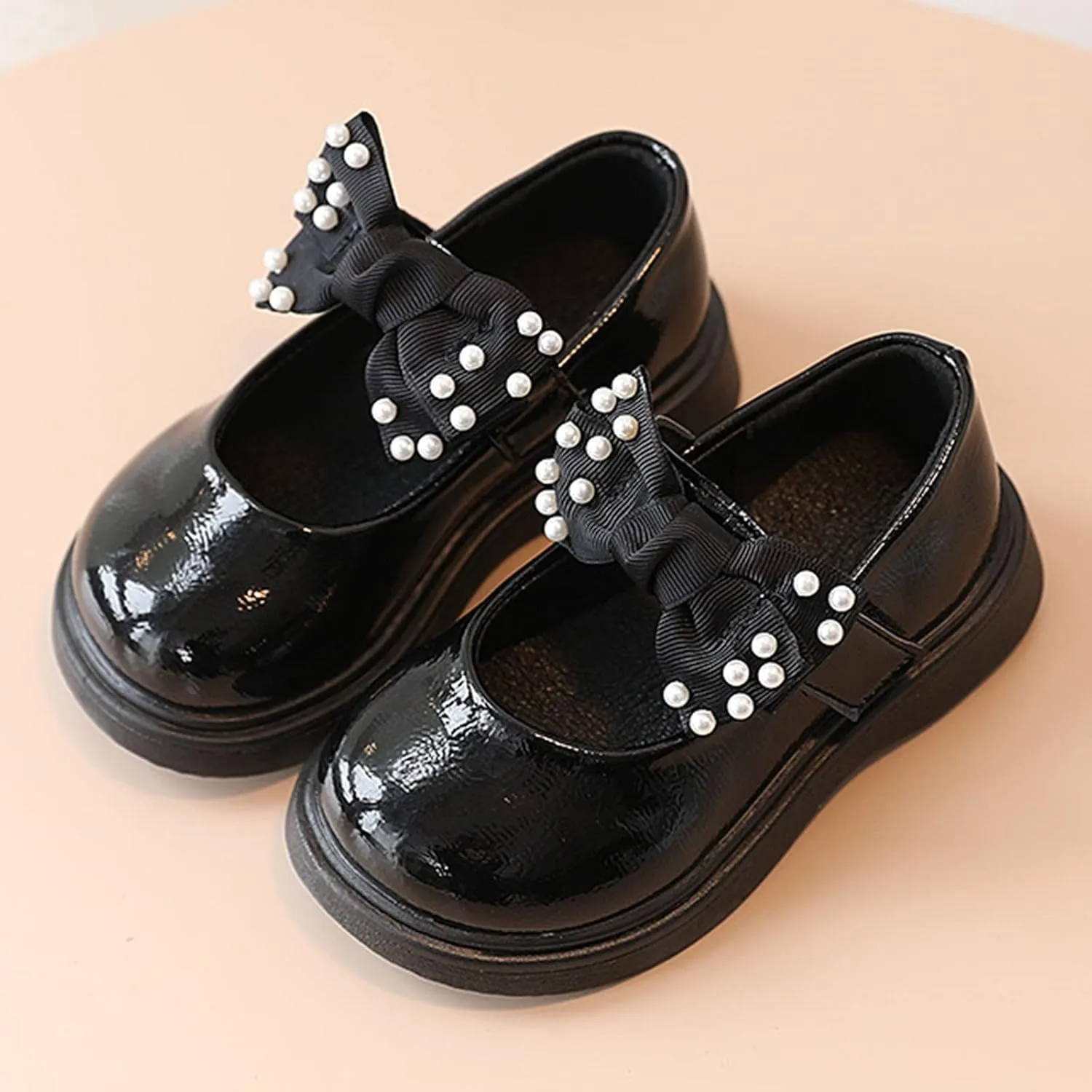 Dress Shoes for Girls,1-6 Years Girls Sandals Children Shoes Pearl Bow Tie Hook Loop Princess Dance Shoes Baby Shoes