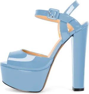 Eldof Womens Platform Sandals Chuncky High Heel Pumps 6" Ankle Strap Peep Toe Sandal Heels Party Dress Casual Shoes