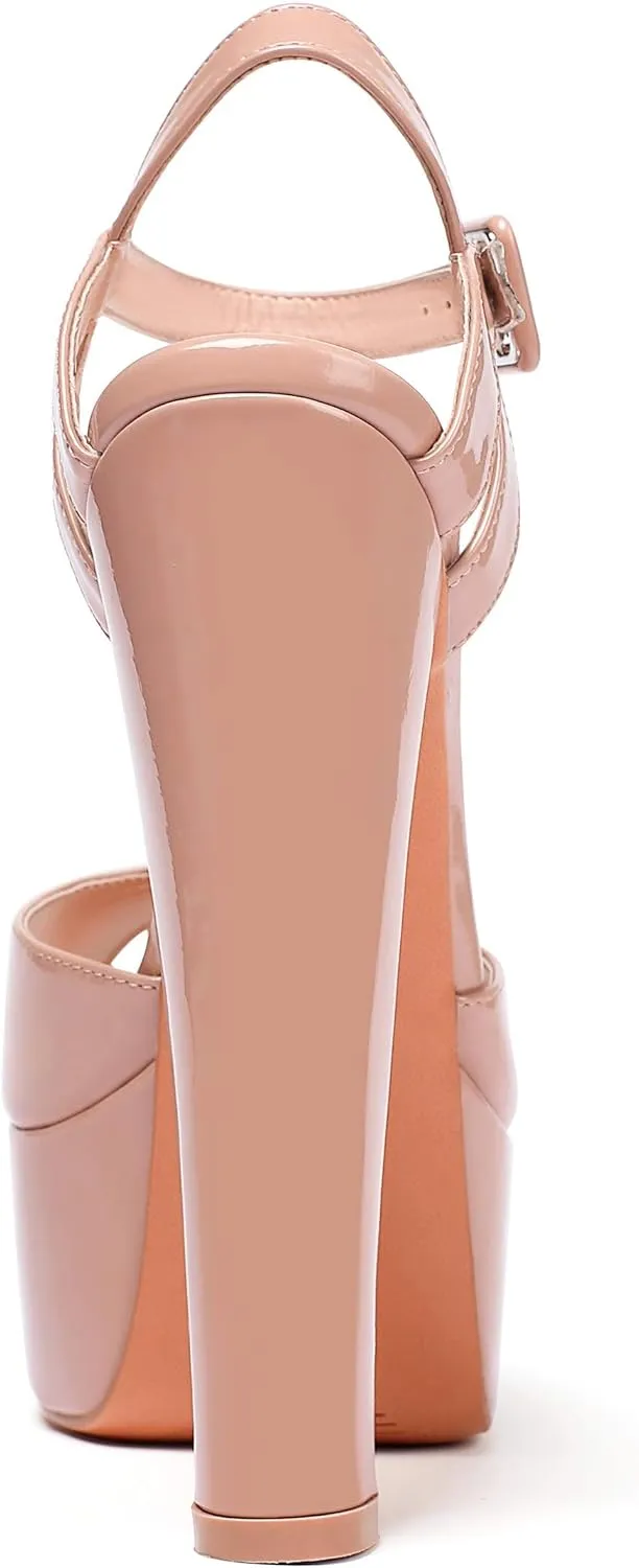 Eldof Womens Platform Sandals Chuncky High Heel Pumps 6" Ankle Strap Peep Toe Sandal Heels Party Dress Casual Shoes