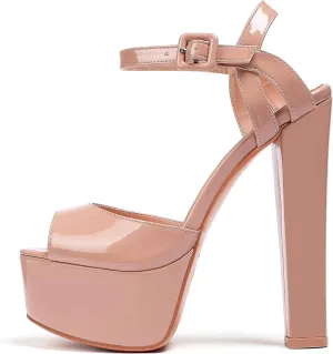 Eldof Womens Platform Sandals Chuncky High Heel Pumps 6" Ankle Strap Peep Toe Sandal Heels Party Dress Casual Shoes