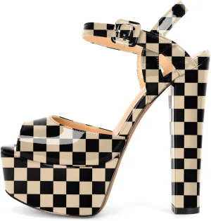 Eldof Womens Platform Sandals Chuncky High Heel Pumps 6" Ankle Strap Peep Toe Sandal Heels Party Dress Casual Shoes