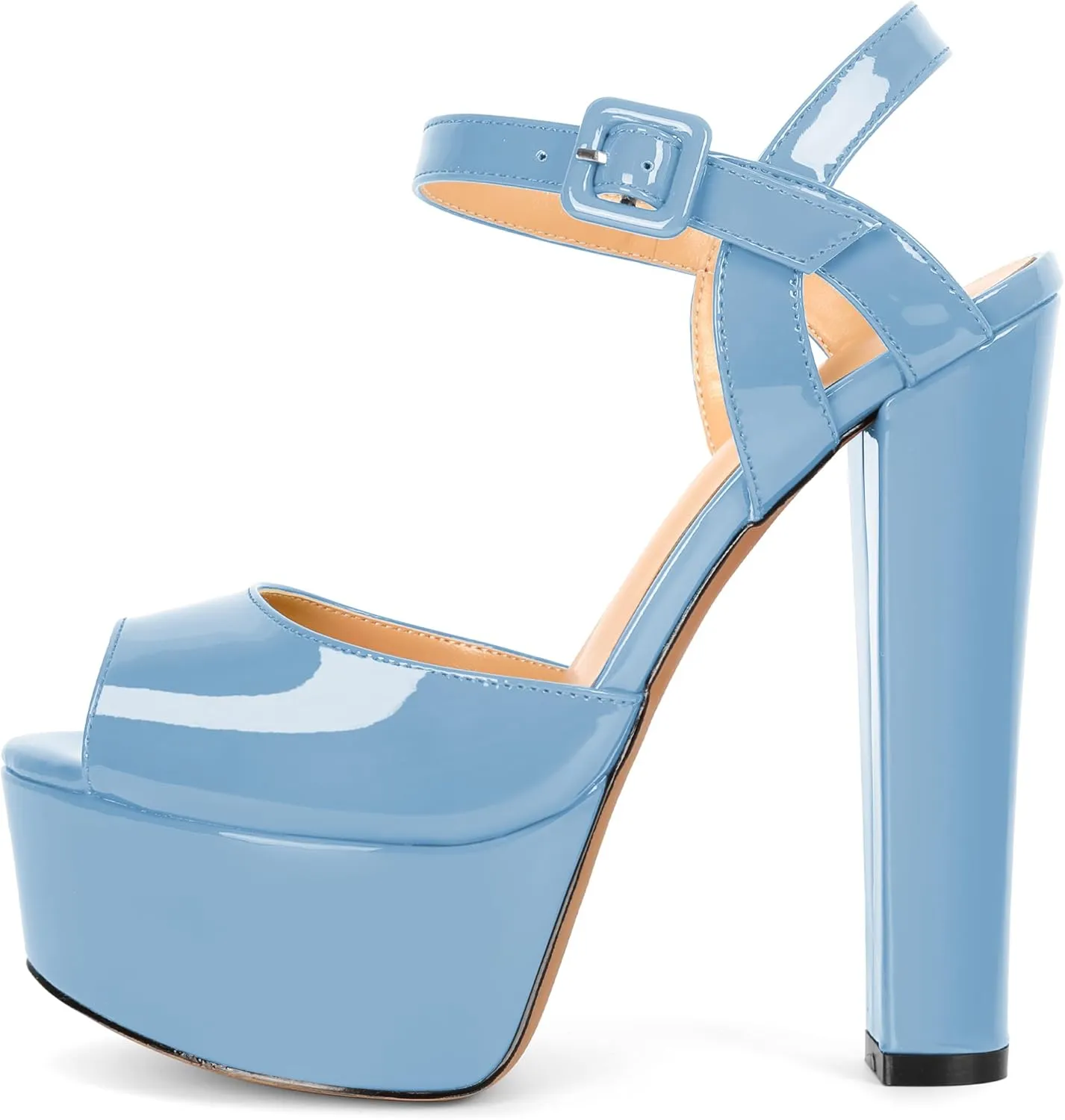 Eldof Womens Platform Sandals Chuncky High Heel Pumps 6" Ankle Strap Peep Toe Sandal Heels Party Dress Casual Shoes