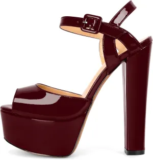 Eldof Womens Platform Sandals Chuncky High Heel Pumps 6" Ankle Strap Peep Toe Sandal Heels Party Dress Casual Shoes