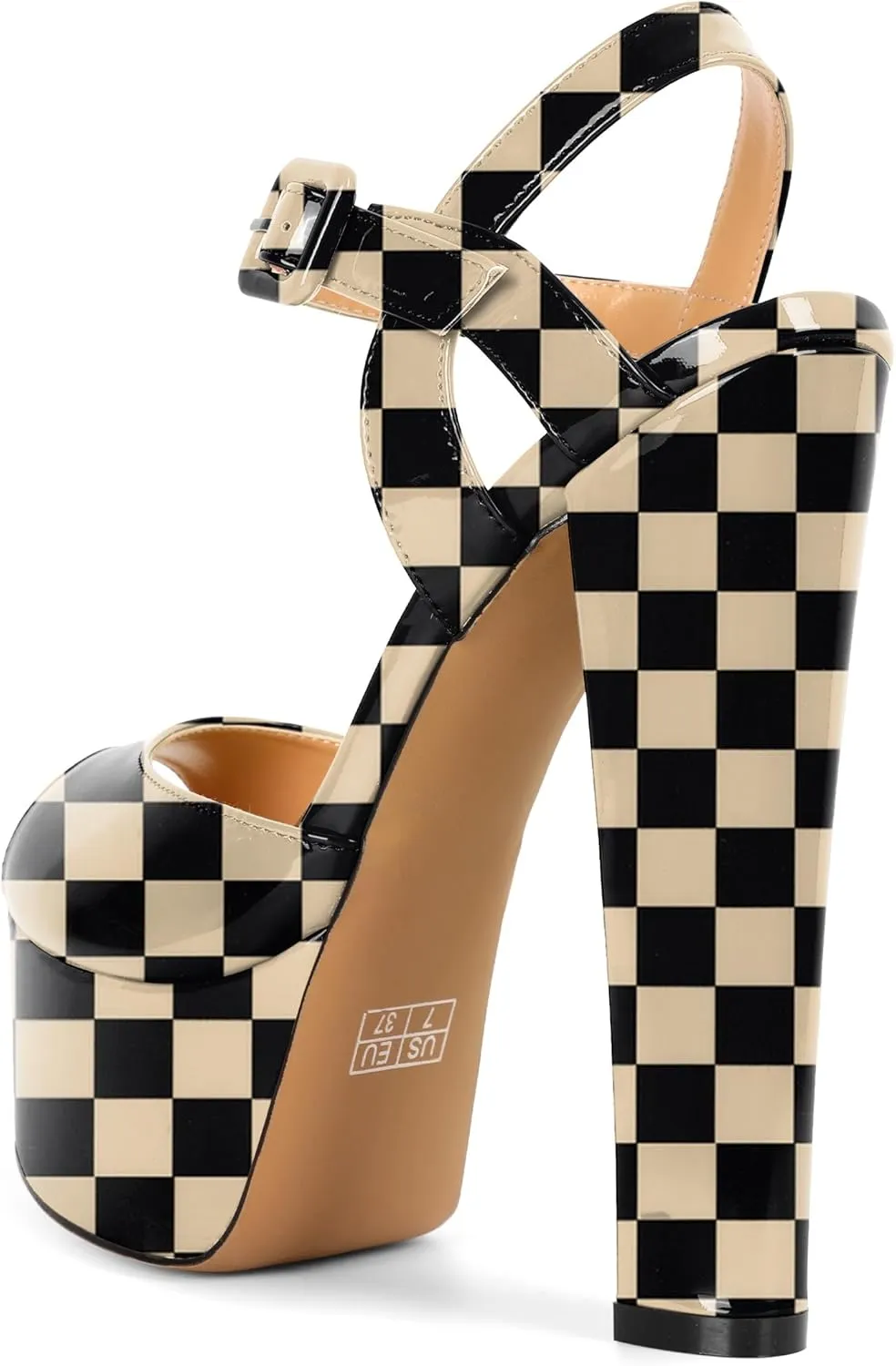Eldof Womens Platform Sandals Chuncky High Heel Pumps 6" Ankle Strap Peep Toe Sandal Heels Party Dress Casual Shoes