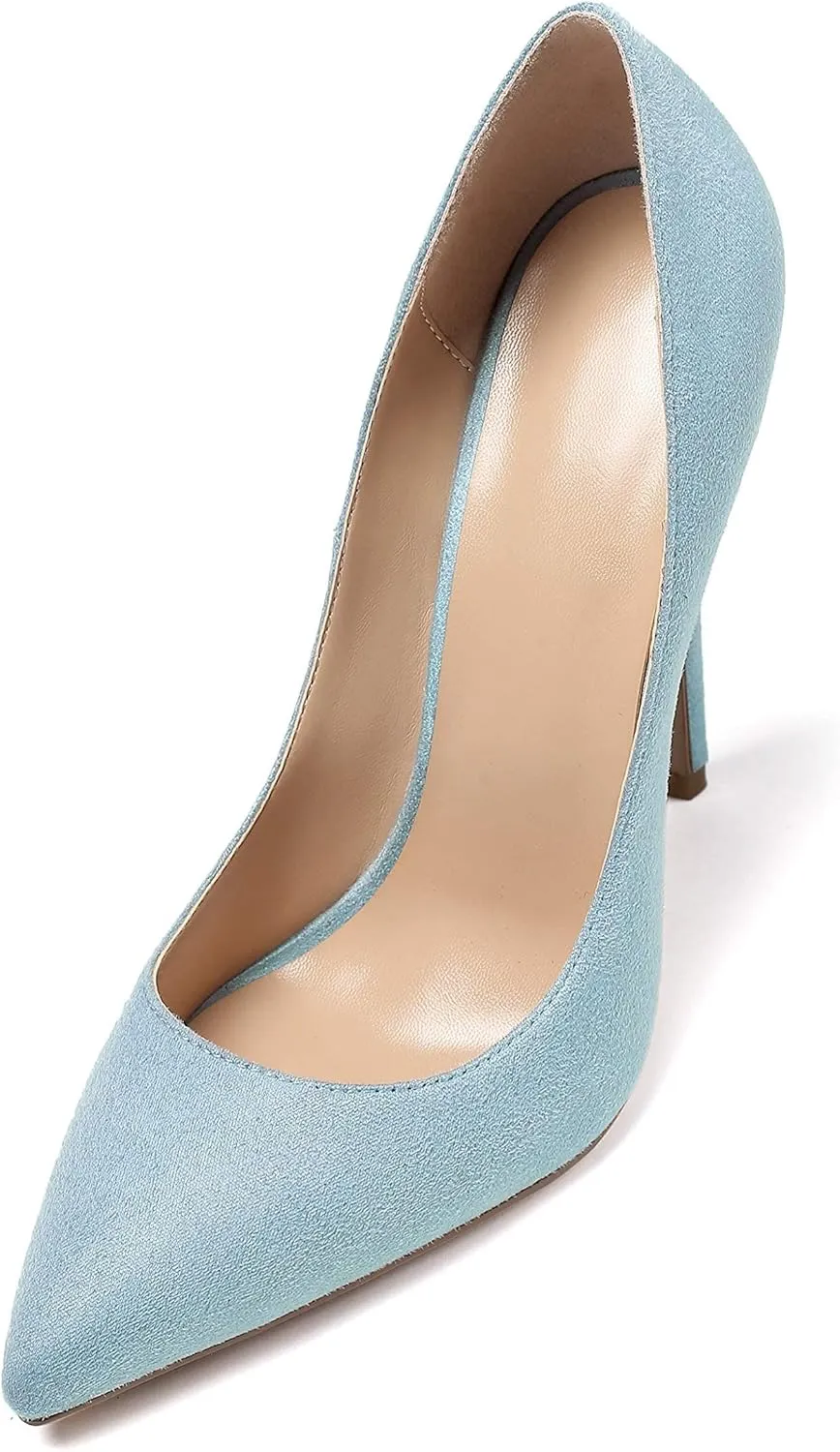 Eldof Women's Stilettos High Heels Slip On Pointed Closed Toe Classic Wedding Party Dressy Pumps 4.7 Inches